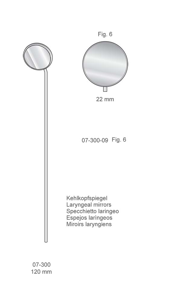 Mirrors and handles , Laryngeal mirrors Fig. 6