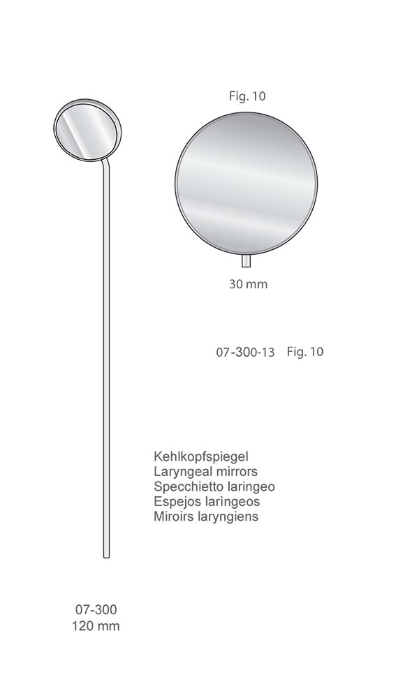 Mirrors and handles , Laryngeal mirrors Fig. 10