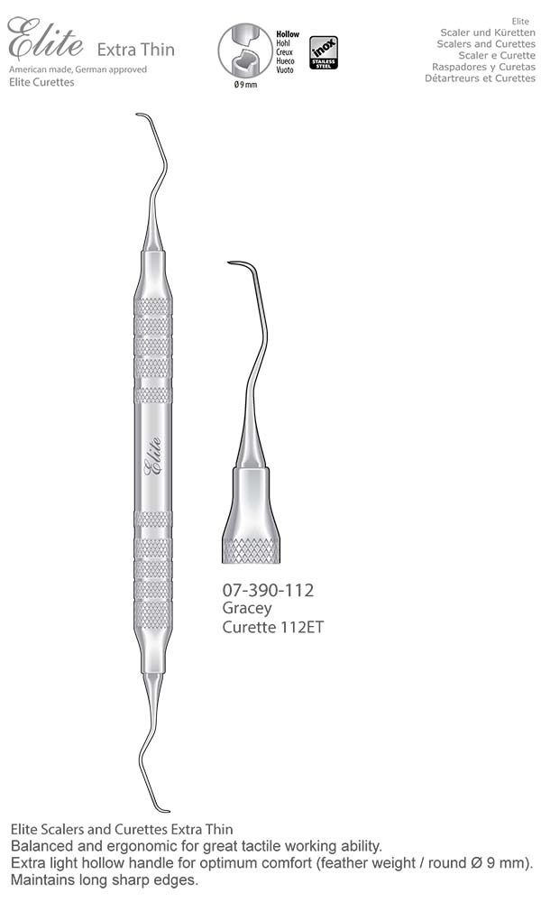 Scalers and Curettes , Gracey , Curette 112ET , Elite Extra Thin