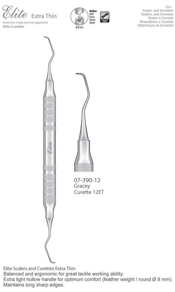 Scalers and Curettes , Gracey , Curette 12ET , Elite Extra Thin