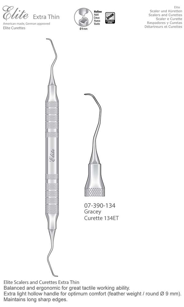 Scalers and Curettes , Gracey , Curette 134ET , Elite Extra Thin