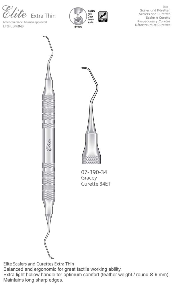 Scalers and Curettes , Gracey , Curette 34ET , Elite Extra Thin