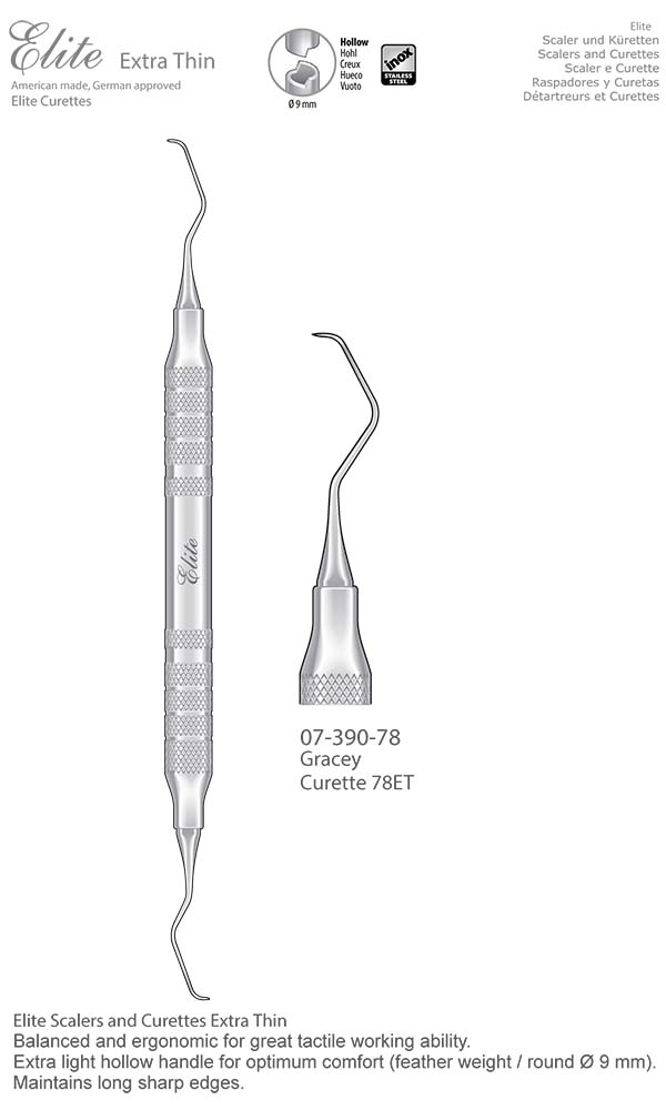 Scalers and Curettes , Gracey , Curette 78ET , Elite Extra Thin