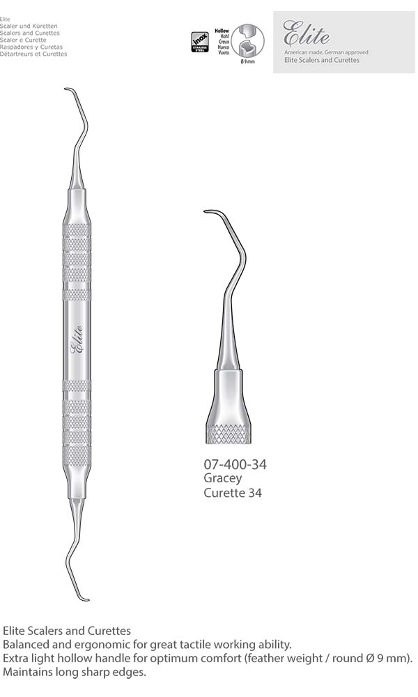 Scalers and Curettes, Gracey , Curette 34 , Elite Extra Thin