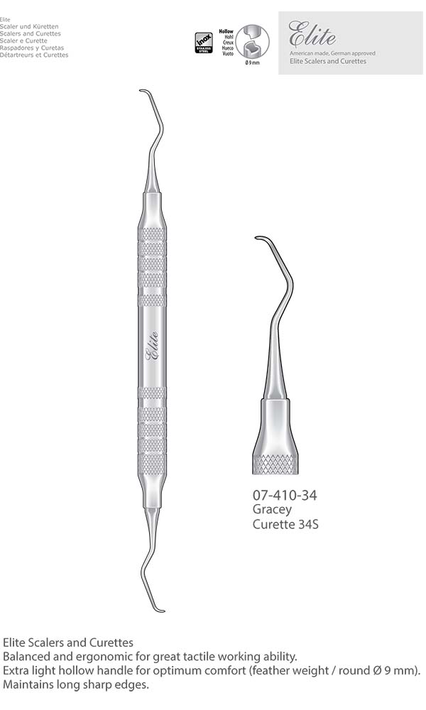 Scalers and Curettes, Gracey , Curette 34S , Elite Extra Thin